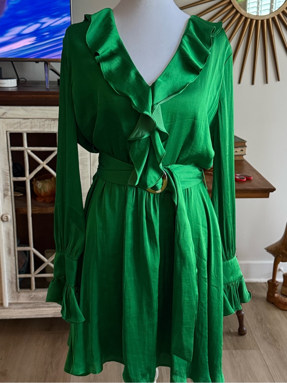 Bardot Emerald Green Ruffle Tie-Waist Mini Dress NWT size 10